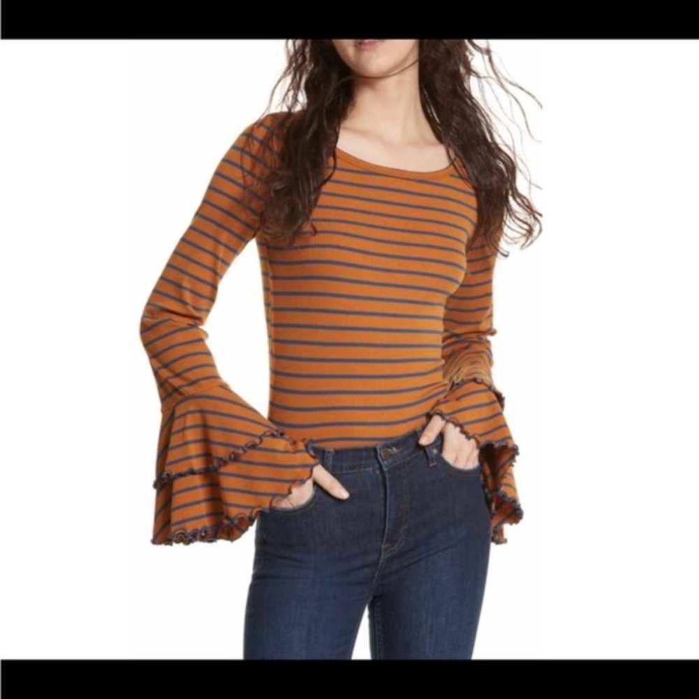 We The Free Orange and Black Striped Long Sleeve Top